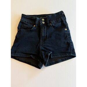 Between Us Dark Wash High Waisted Denim Shorts Size 0 Double Button Indigo